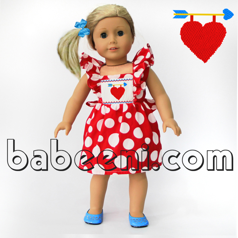 Heart and arrow smocked dress for doll - D 041