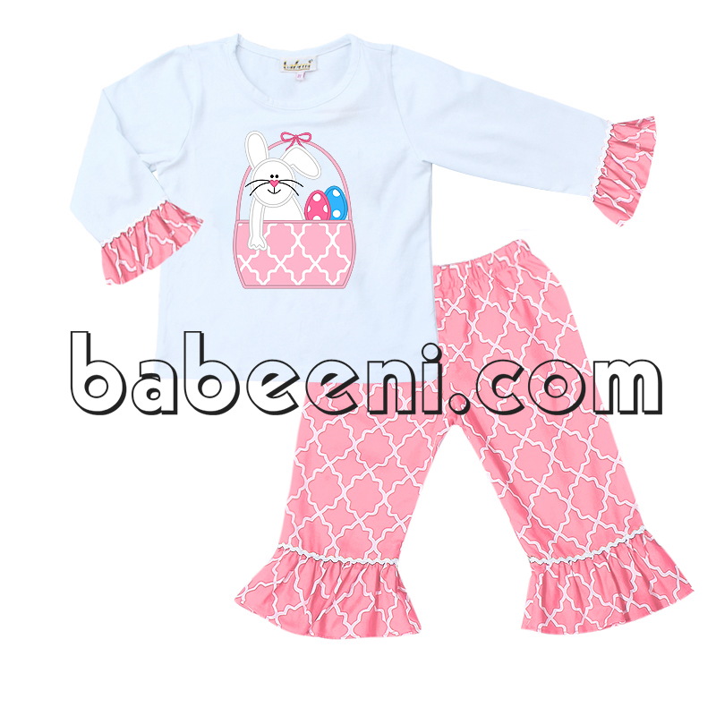 Cute bunny and Easter egg appliqued clothing girl set - DR 2425