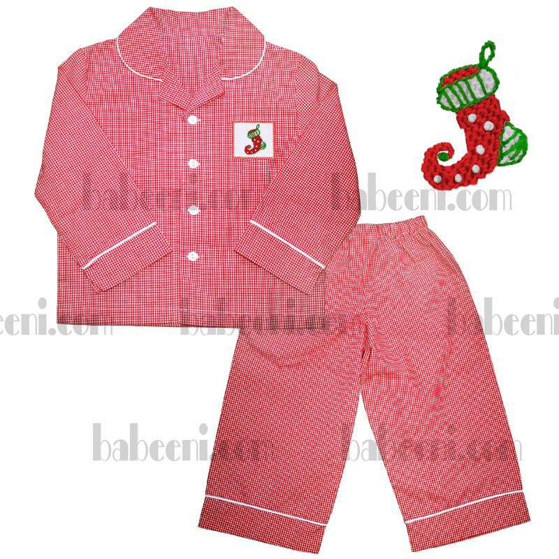 Christmas stocking smocked boy pajamas - PJ 029