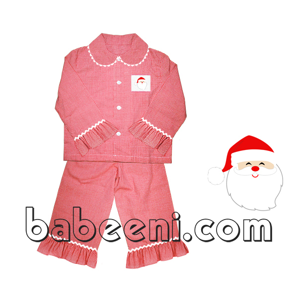 Santa Claus hand smocked girls pajamas - PJ 031