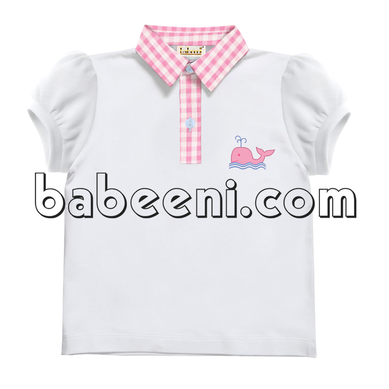 Cute whale applique girl polo shirt - PL 009