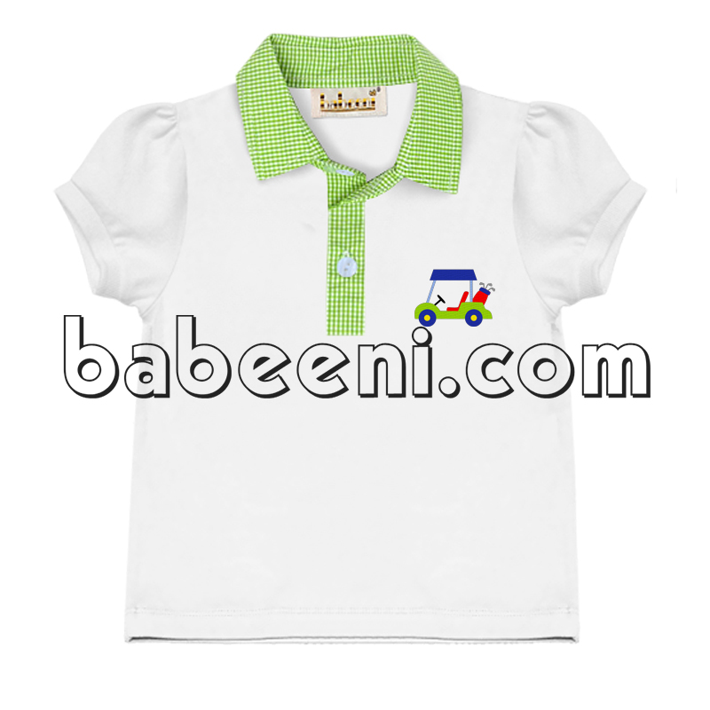 Golf cart applique polo shirt for baby girls - PL 010