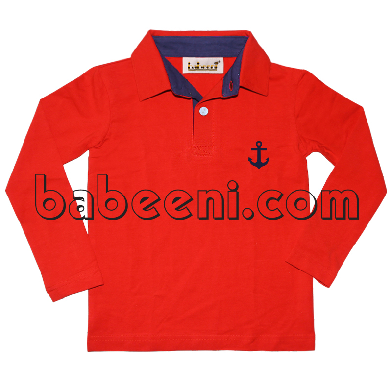 Anchor applique long sleeves polo shirt for boy - PL 011