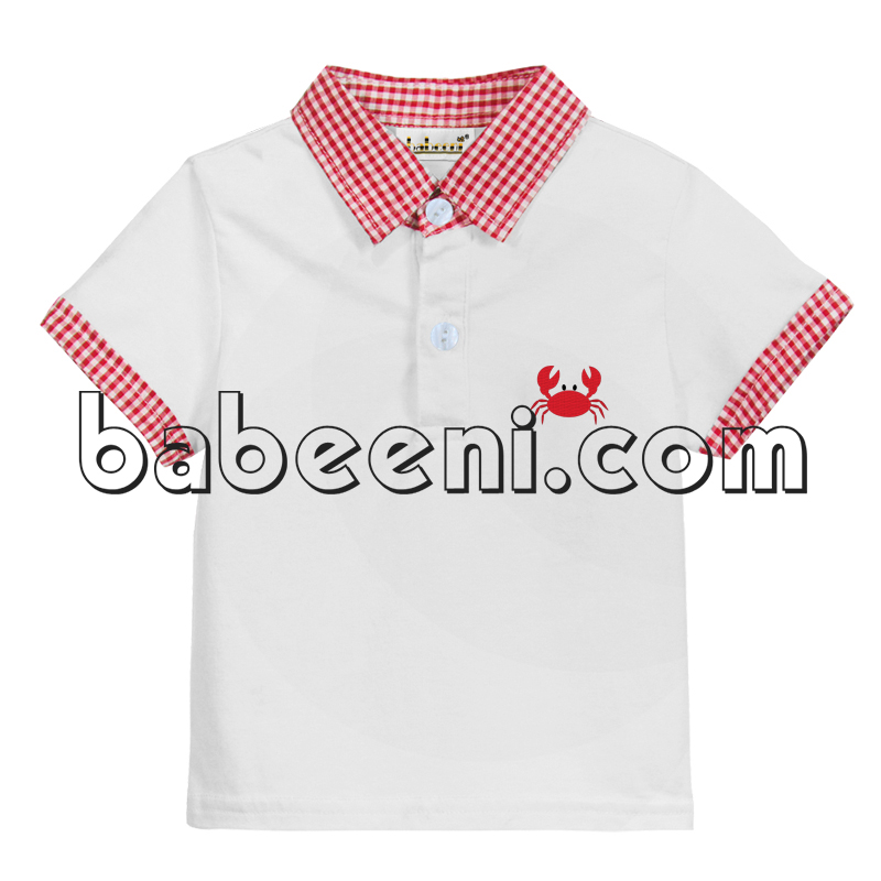 Crab applique polo shirt for little boy - PL 012