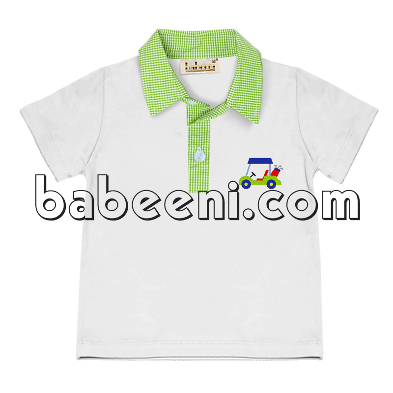 Golf cart applique polo shirt for baby boy - PL 015