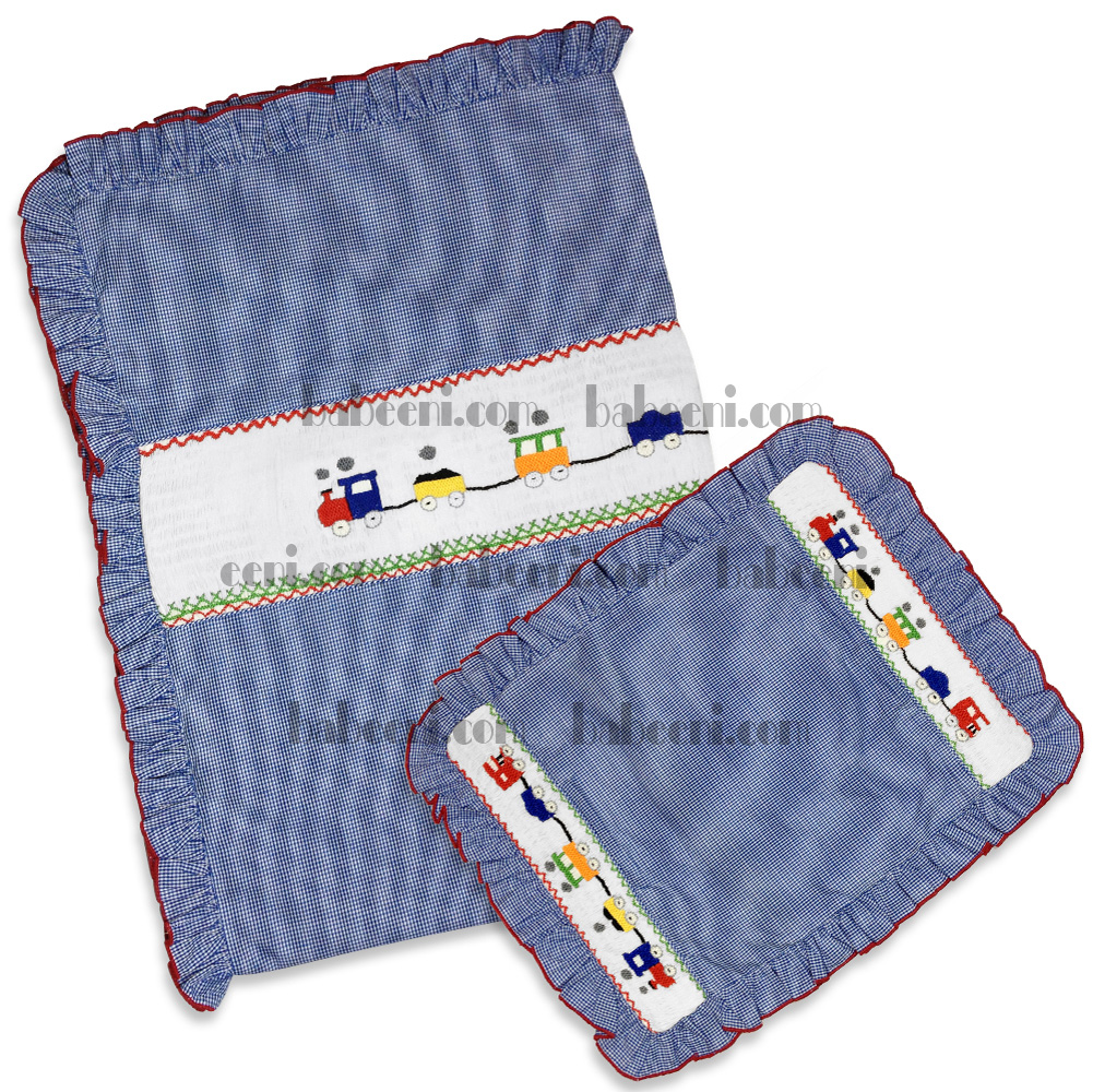 Cute train smocked blanket and pillow for baby - SS 007
