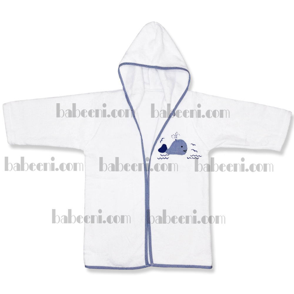 Baby bathrobe with whale hand applique  SW 219