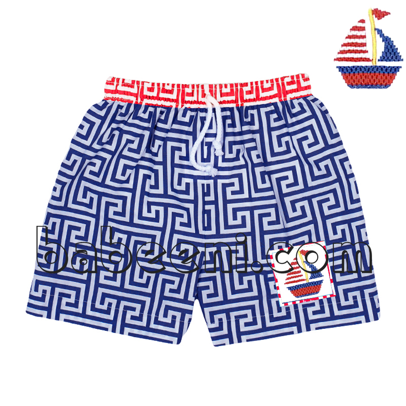 Lovely sail boat smocked swimwear for baby boys - SW 275