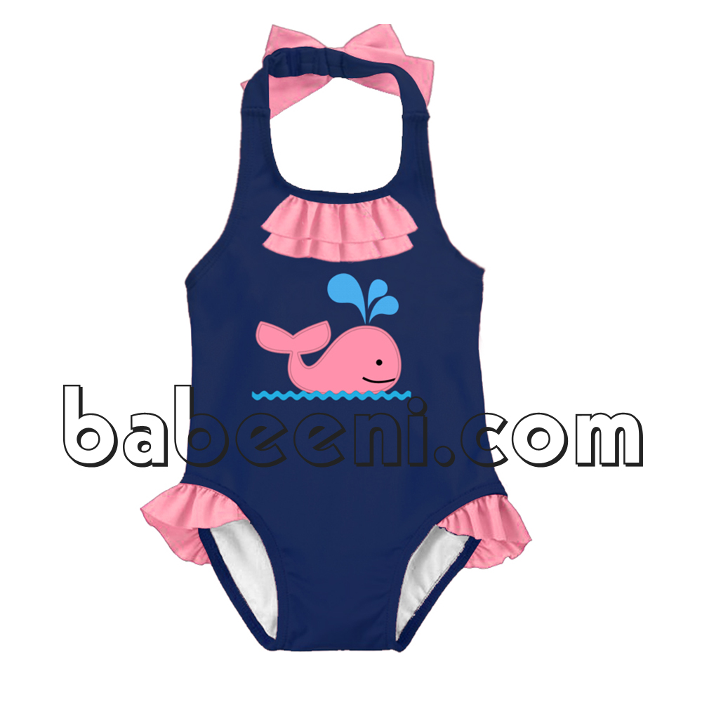 Cute whale applique girl swimwear - SW 315