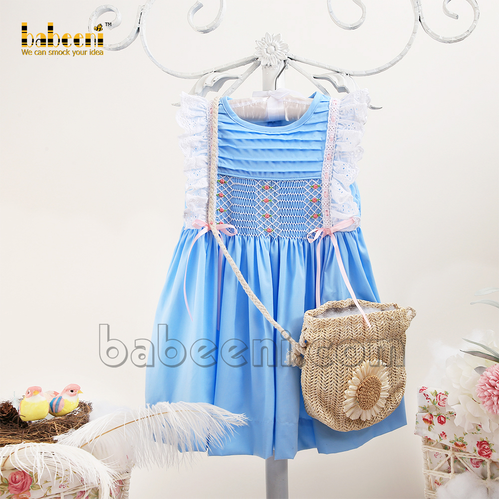 Lovely little girl laces pintuck blue dress - DR 3241