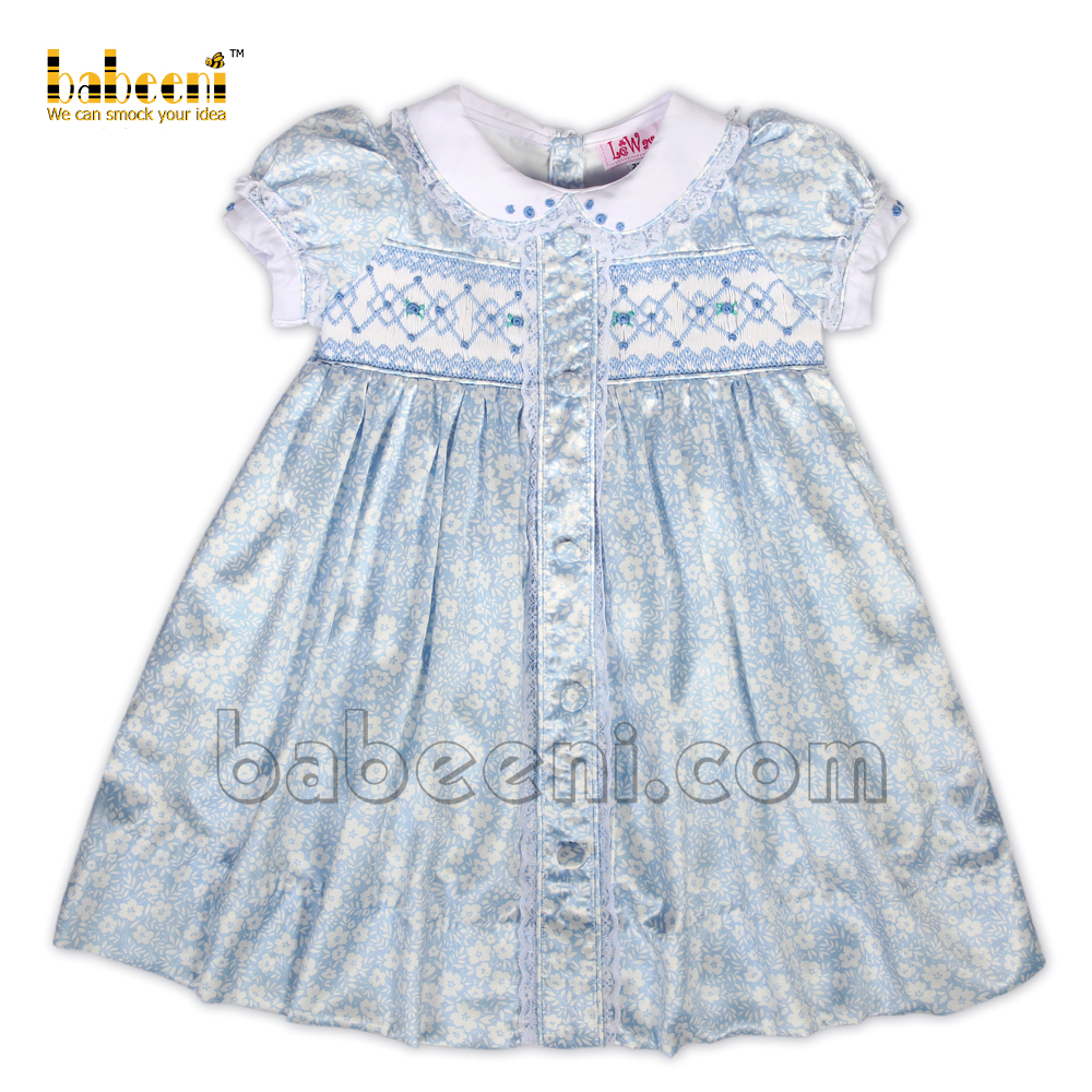 Lovely blue baby girls satin floral dress - DR 3226