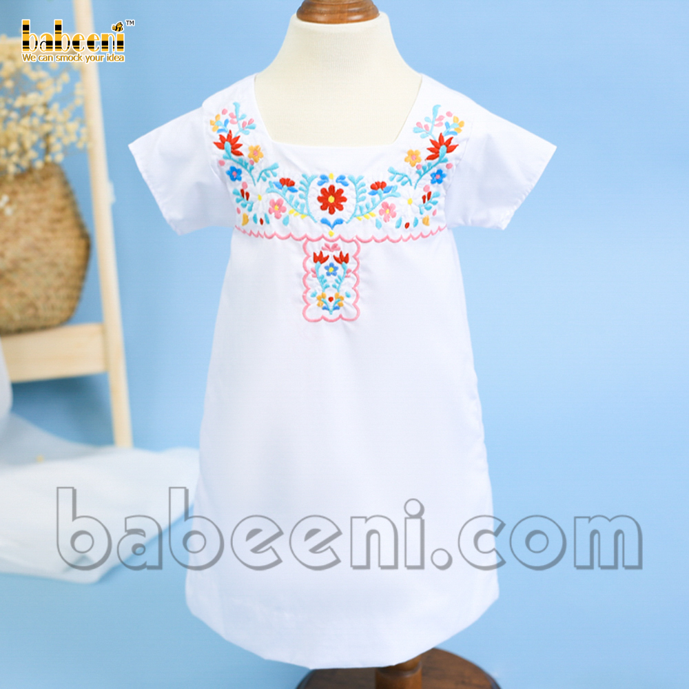 White floral baby dress with square collar – DR 3274