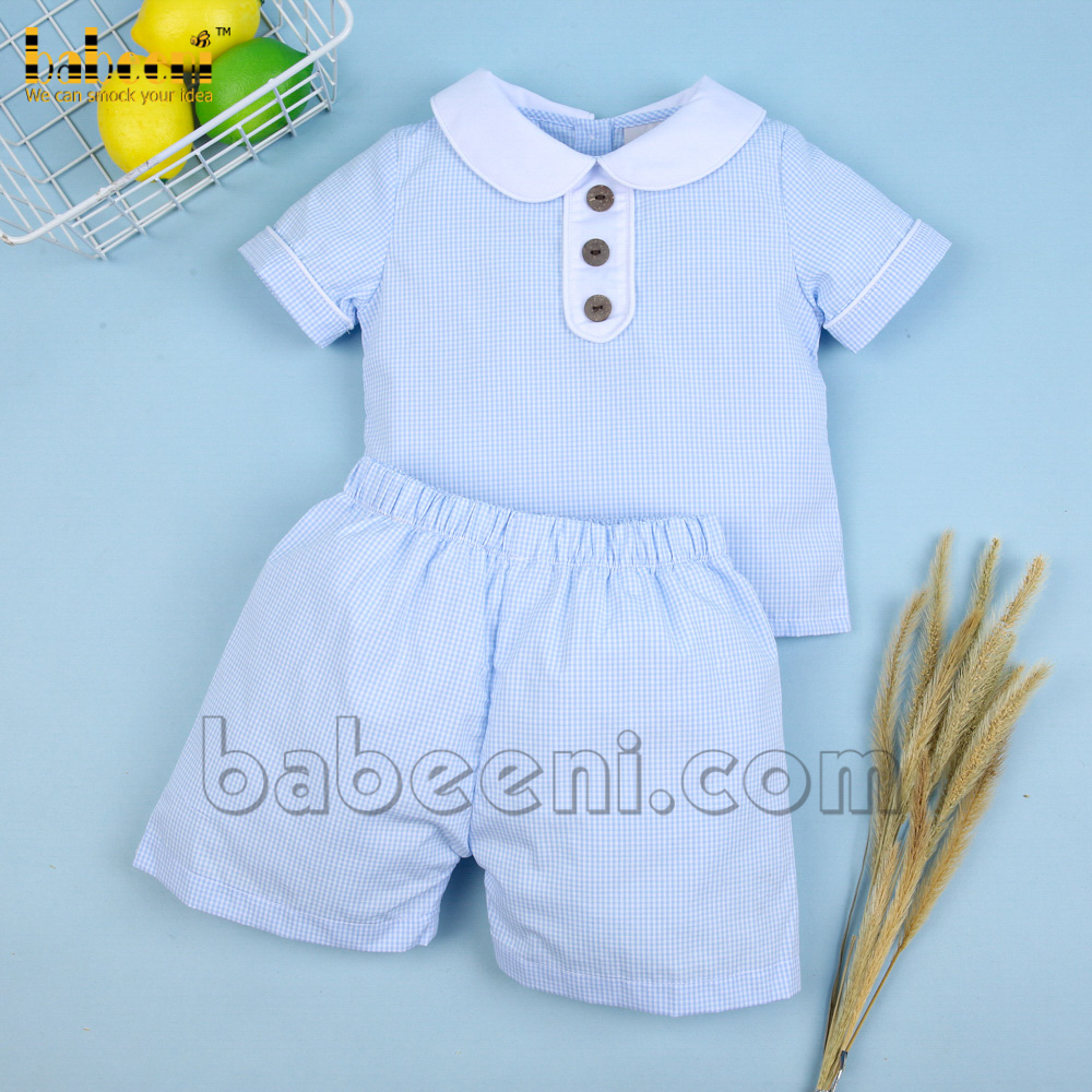 Nice boy short set baby blue gingham - BC 964