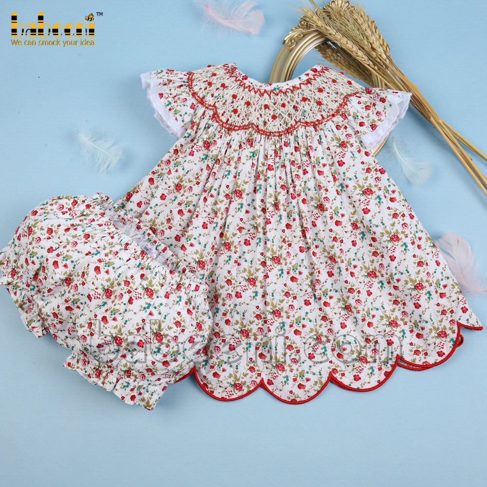 Luxurious floral geometric smocking baby clothing - DR 3326