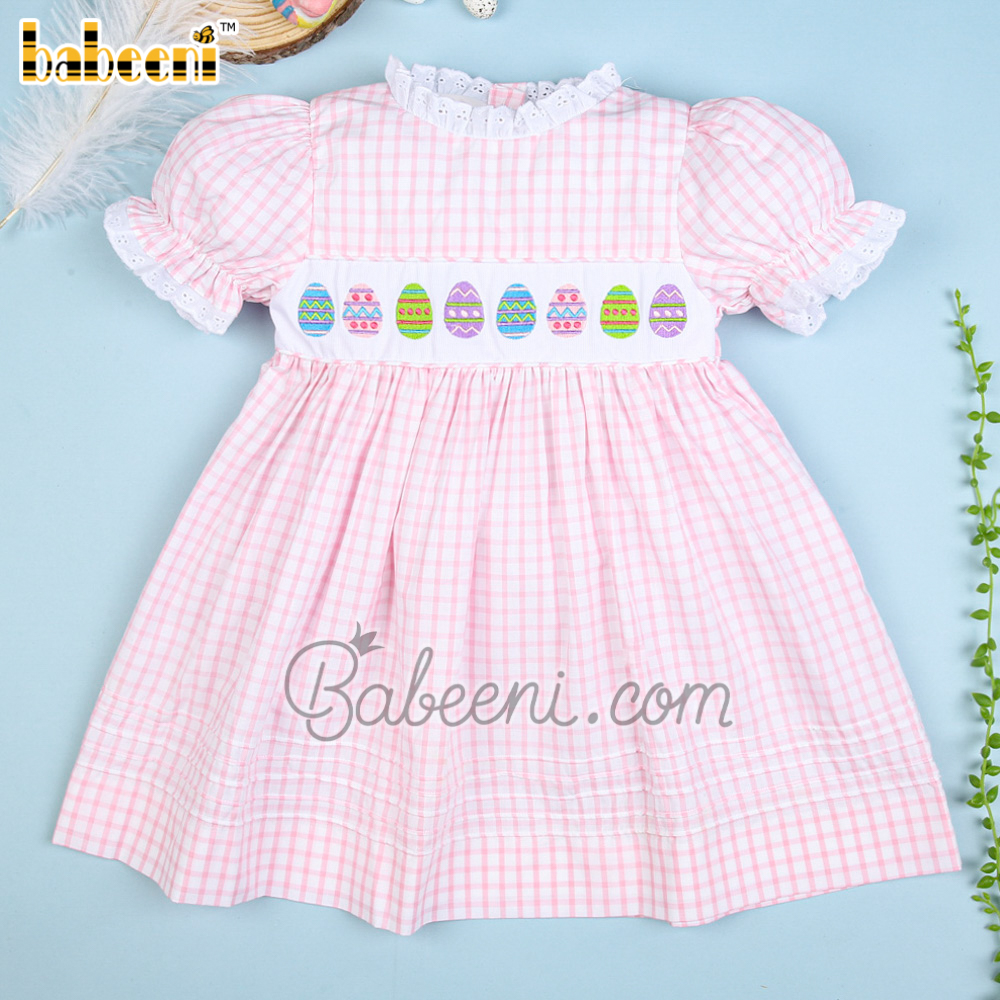 Colorful Easter eggs embroidered girl dress - DR 3133