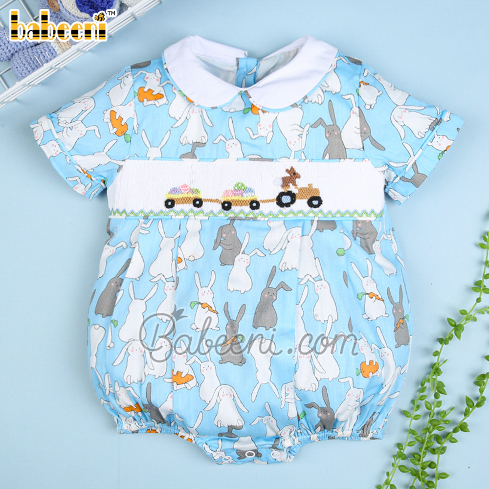 Short sleeves boy bubble with Easter bunny and eggs - BC 932