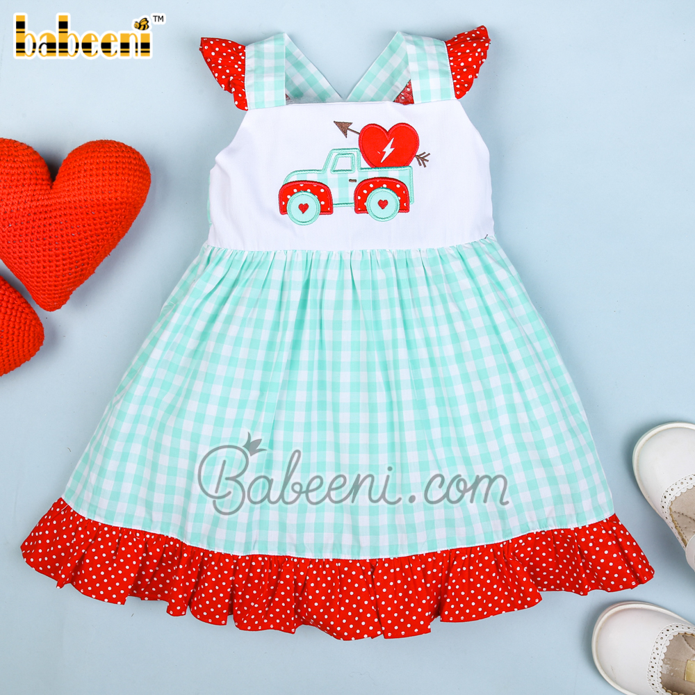 Adorable mint yoke dress with valentine car appliqué -DR 2565
