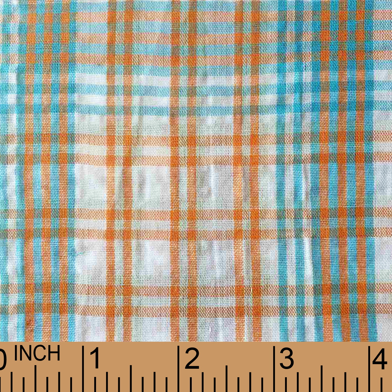 M111- Orange, Aqua plaid fabric