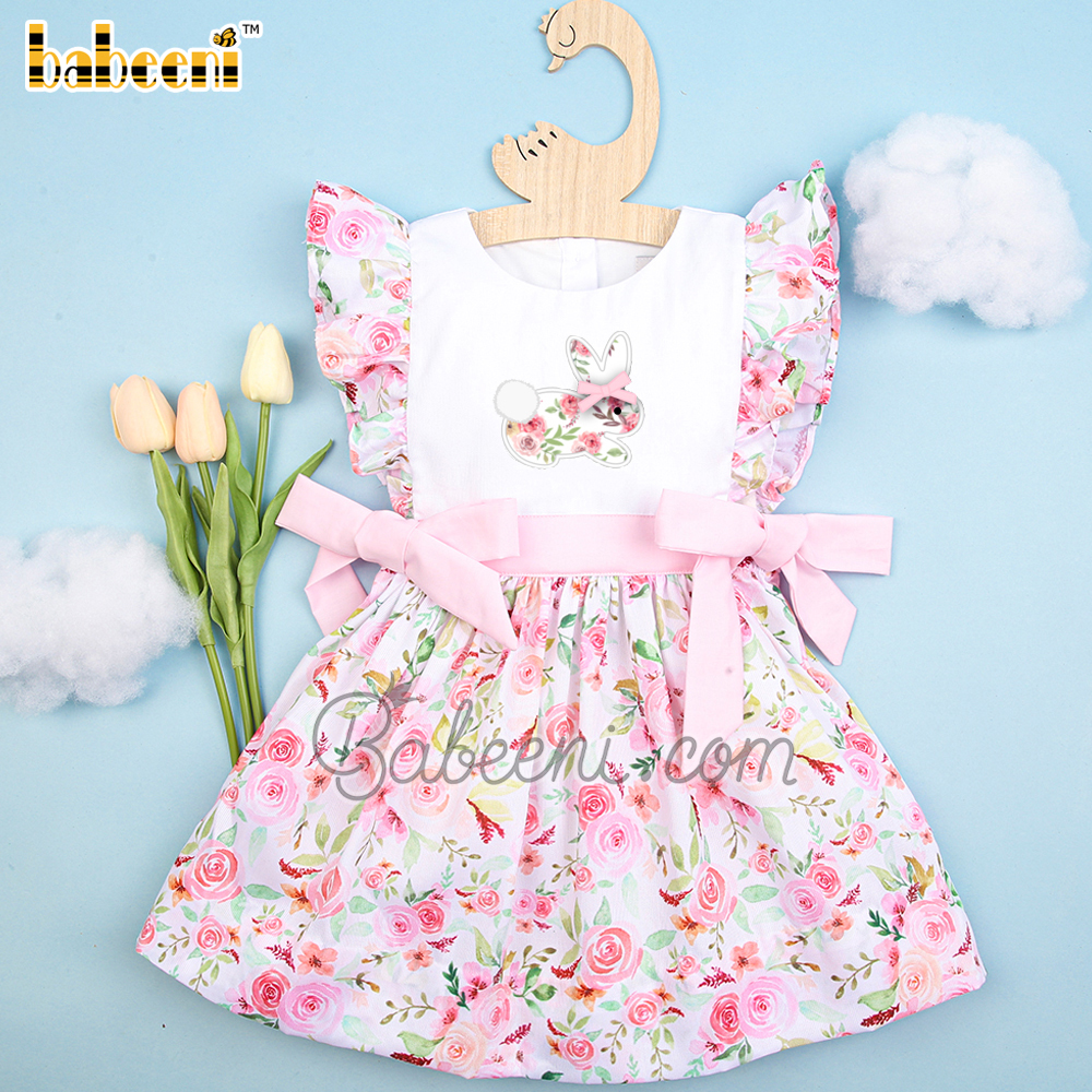 Floral rabbit applique baby dress - DR 3367