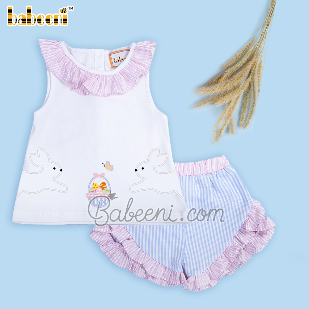 Nice white rabbits apllique outfits for little girls - DR 3377