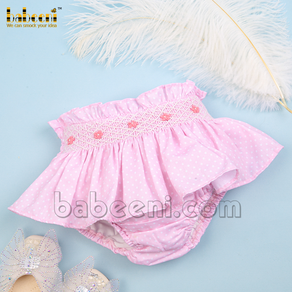 Hand smock pink with white dot diaper for baby girl - DR 3312
