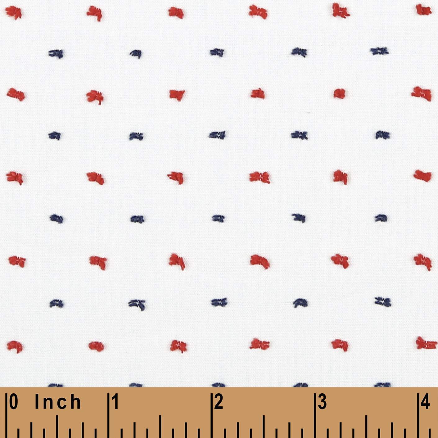 O37- Red, navy swiss dot fabric