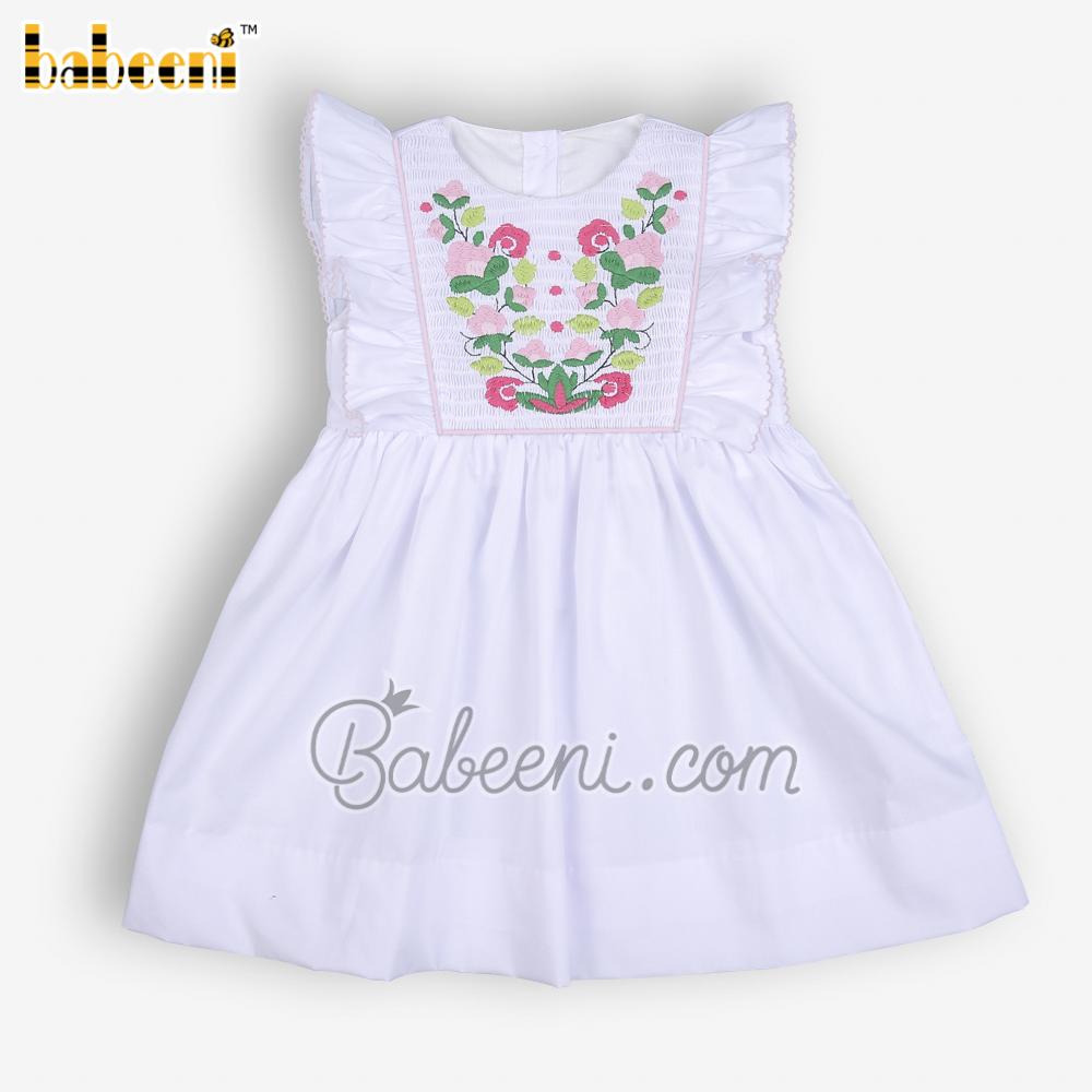 Flower embroidery baby white dress - DR 3411
