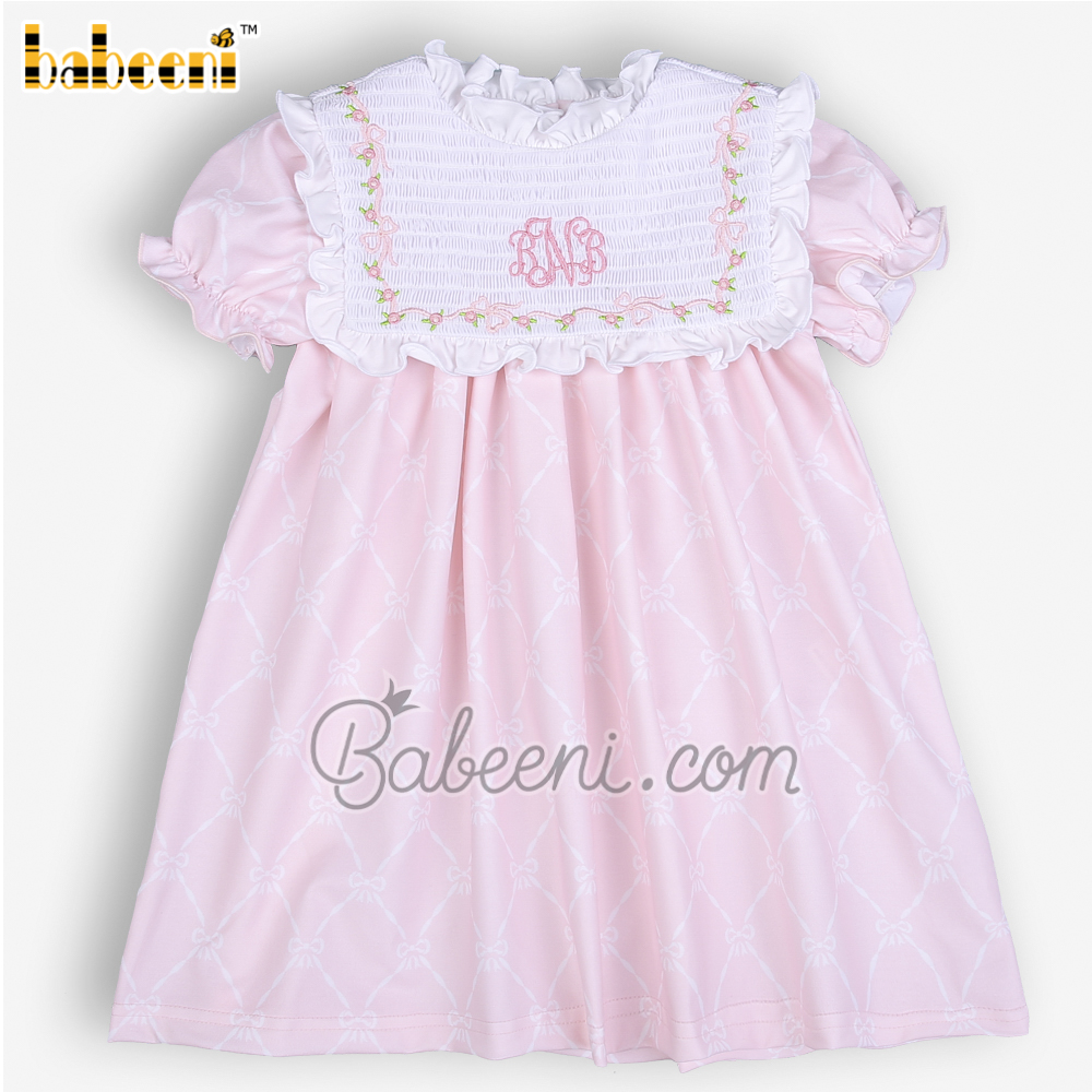 Monogram & flower embroidery baby girl dress - DR 3417