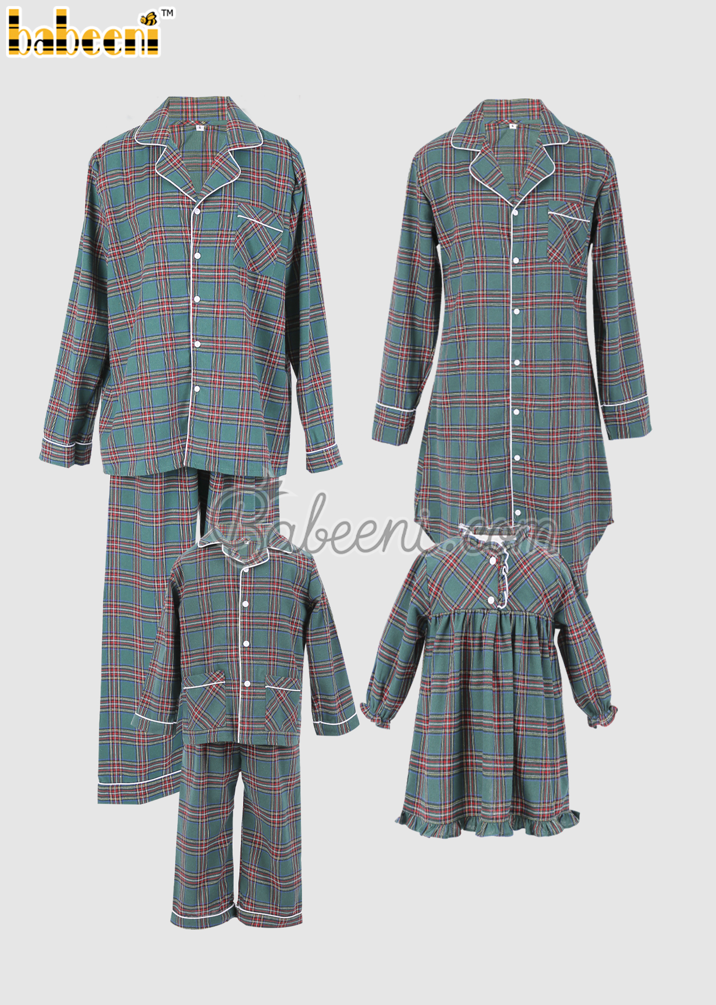 Cozy green flannel family pajamas – FS 08