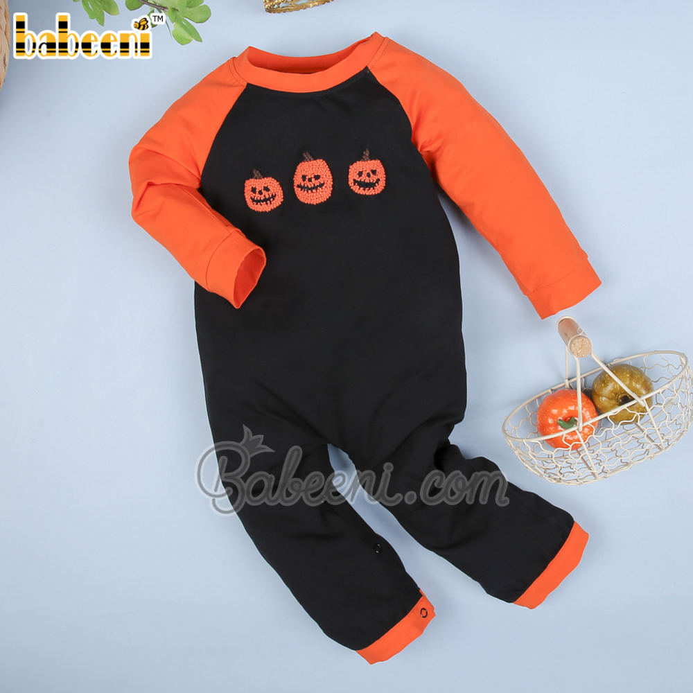Pumpkin French knot embroidery boy bubble – BC 1042