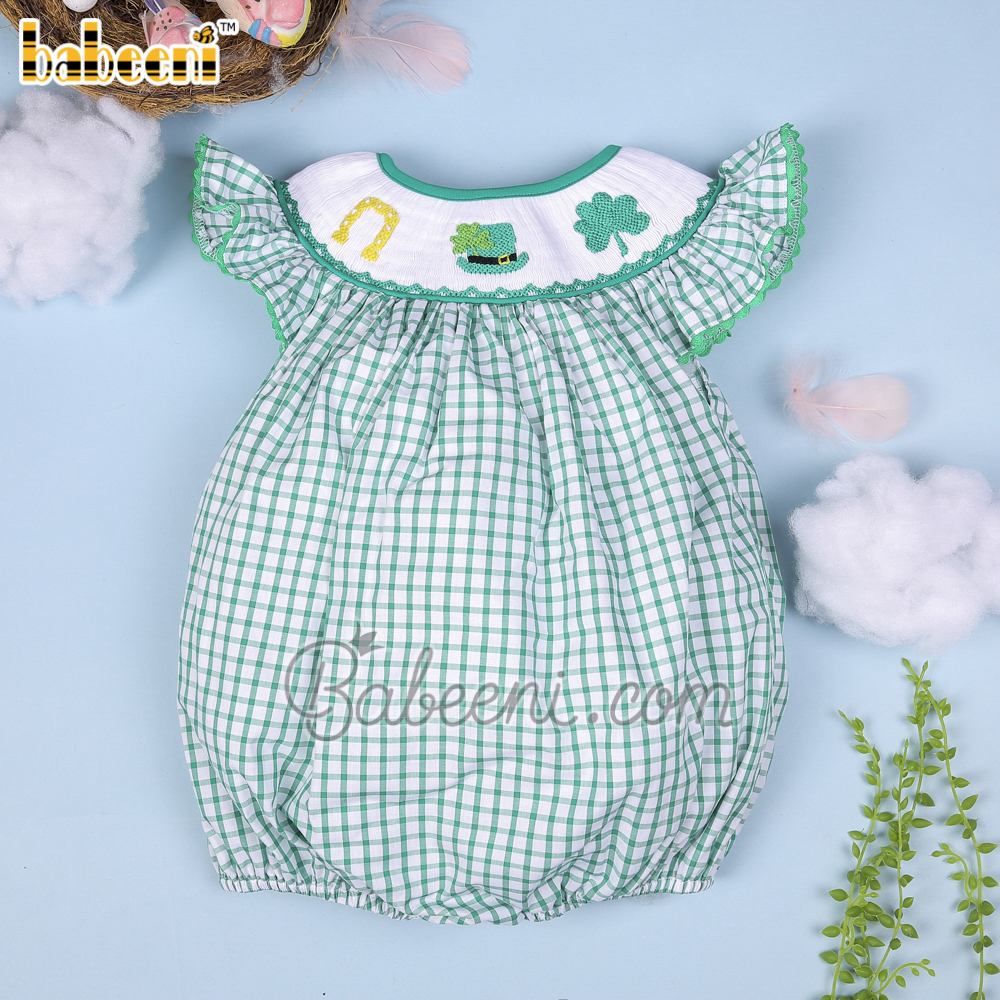 Beautiful St Patrick smocked bubble – DR 3452