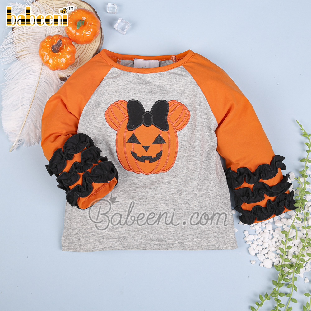 Pumpkin applique girl ruffle t-shirt – DR 3481