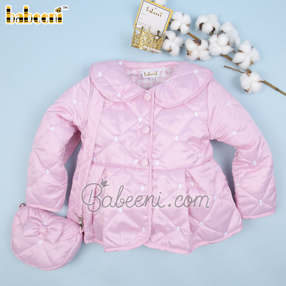  Flower embroidery pink quilted coat for children – QC 110