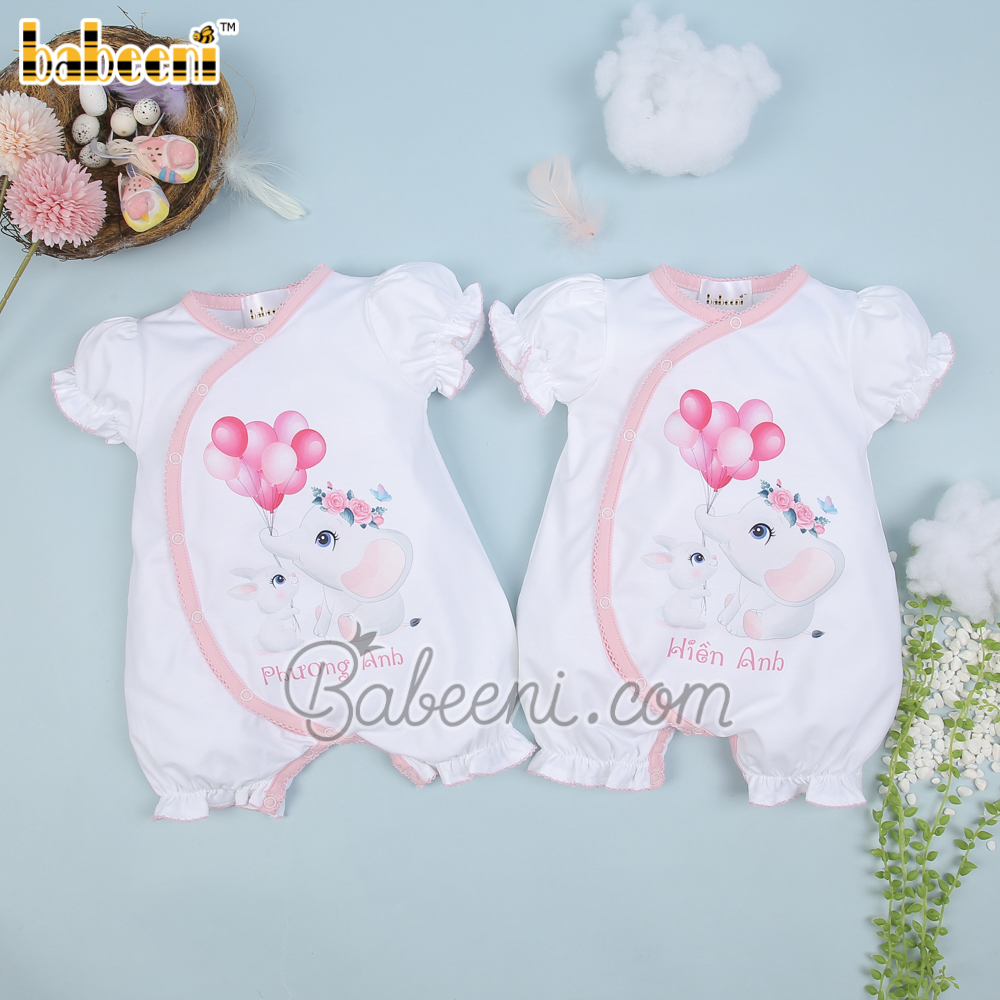 Cute elephant & rabbit embroidery bubble for twins – GS 23