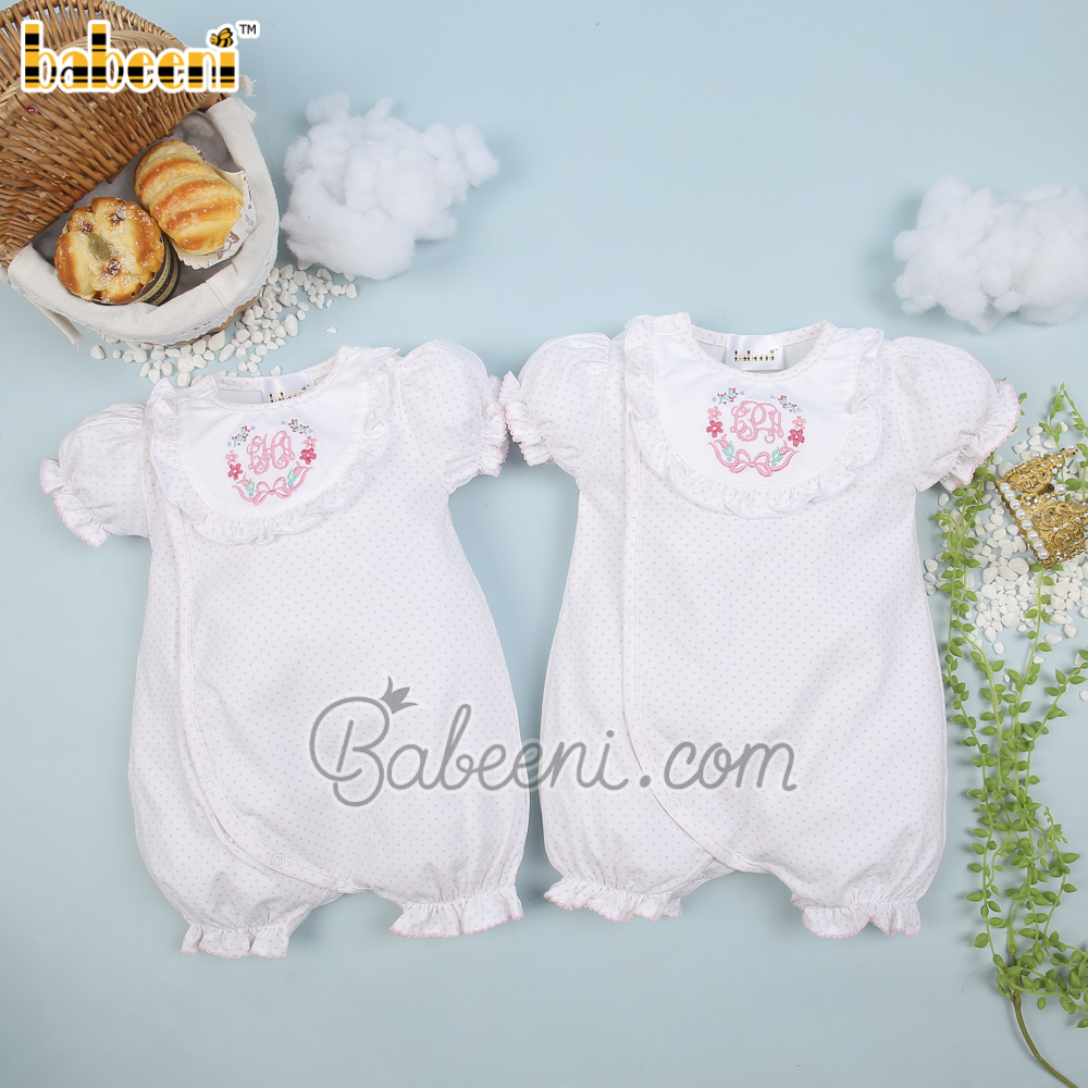 Flower embroidery & name monogram bubble for twins – GS 25