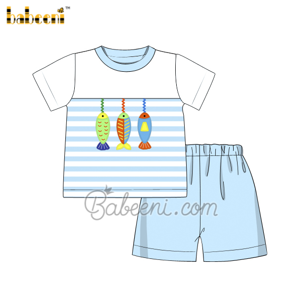 Colorful fish embroidery boy two piece set  – BC 1057