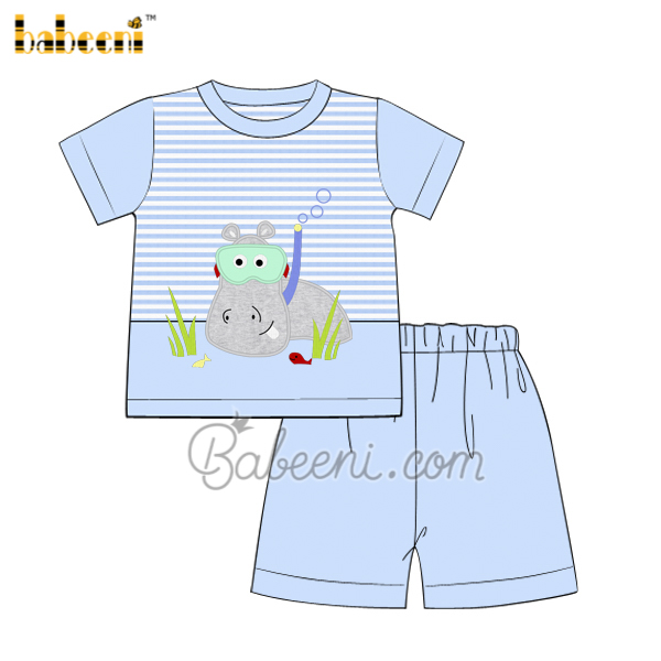 Hippo applique boy set clothing  – BC 1064