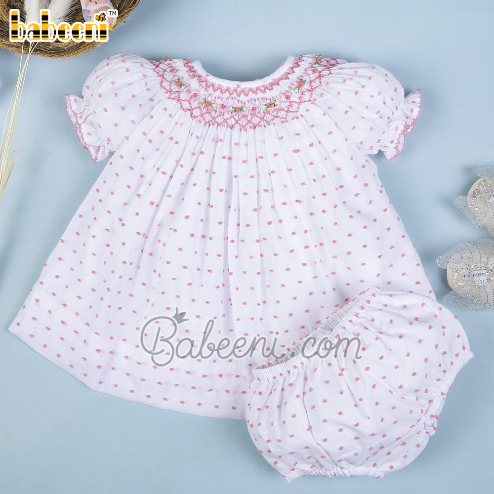 Floral geometric smocking baby clothing – DR 3386