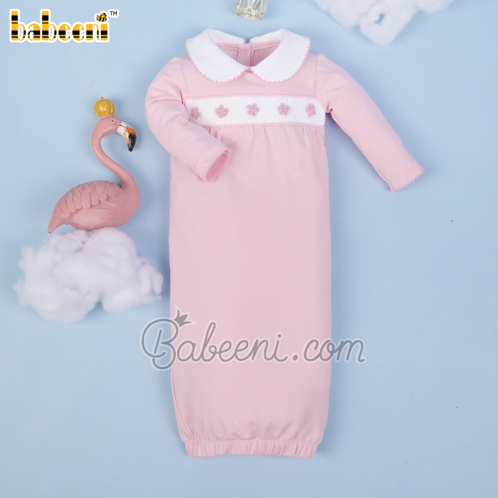 Flower hand smocked pink sleep suits– KN 231