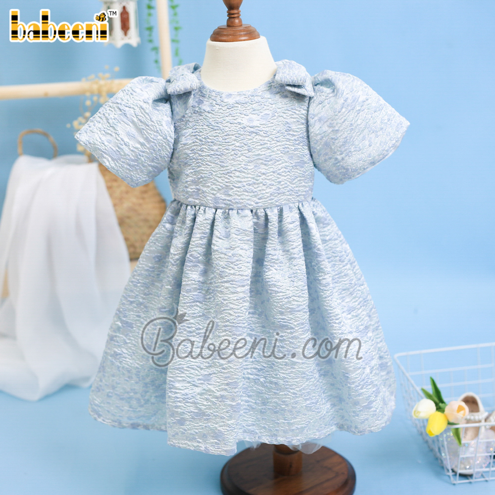 Mint Jacquard baby dress with bows on shoulder - DR 3252A