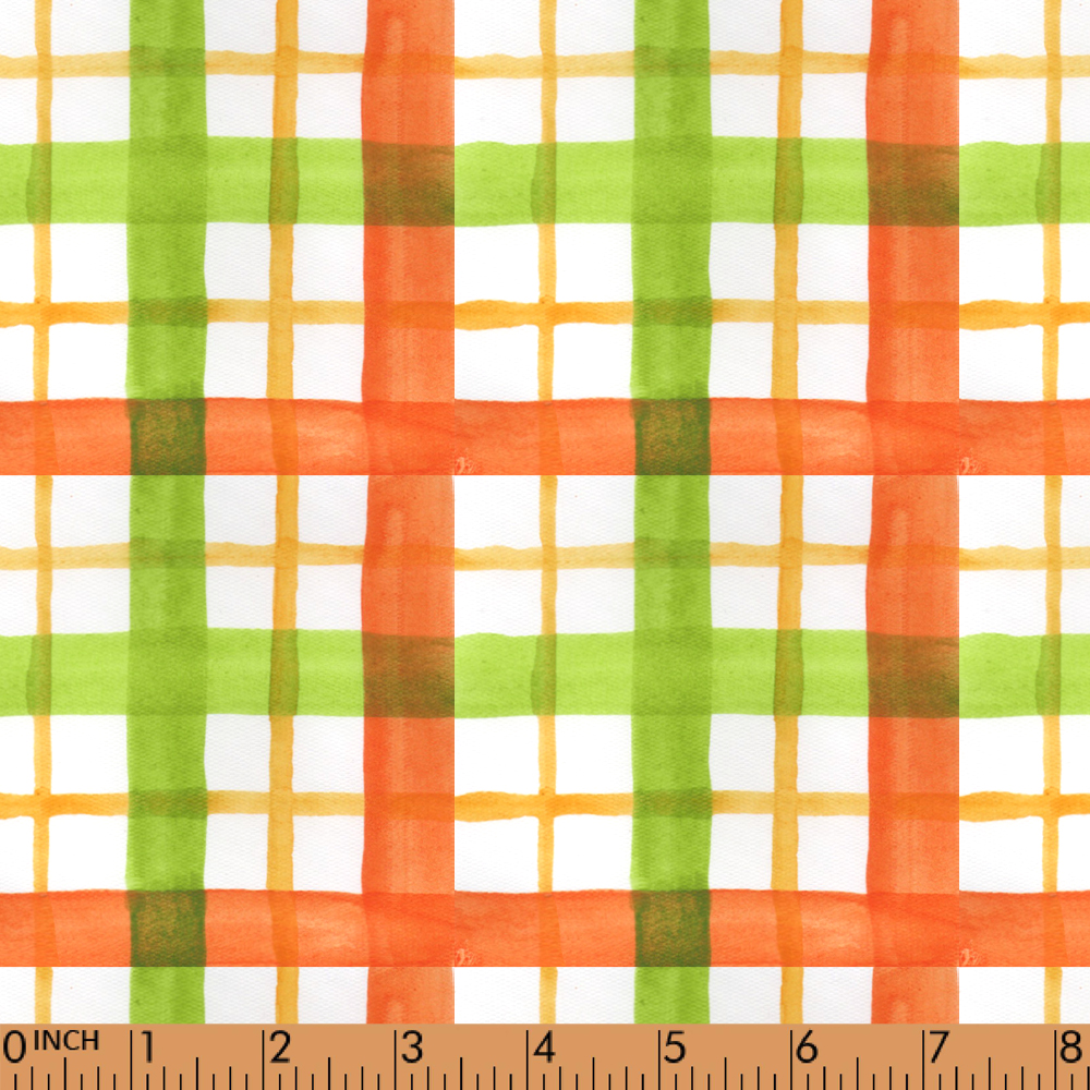 F161- Orange, lime plaid woven printing 4.0