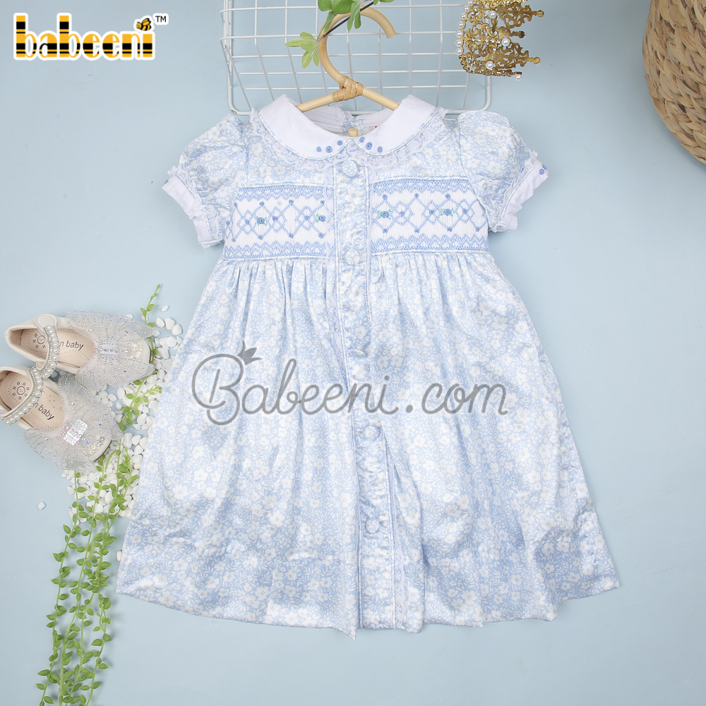 Gorgeous blue baby girls satin floral dress - DR 3500