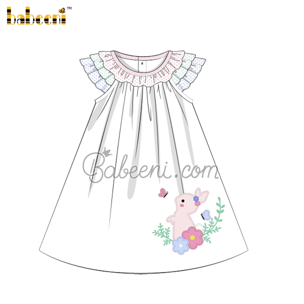 Adorable rabbit applique baby dress with three layer sleeves – DR 3518
