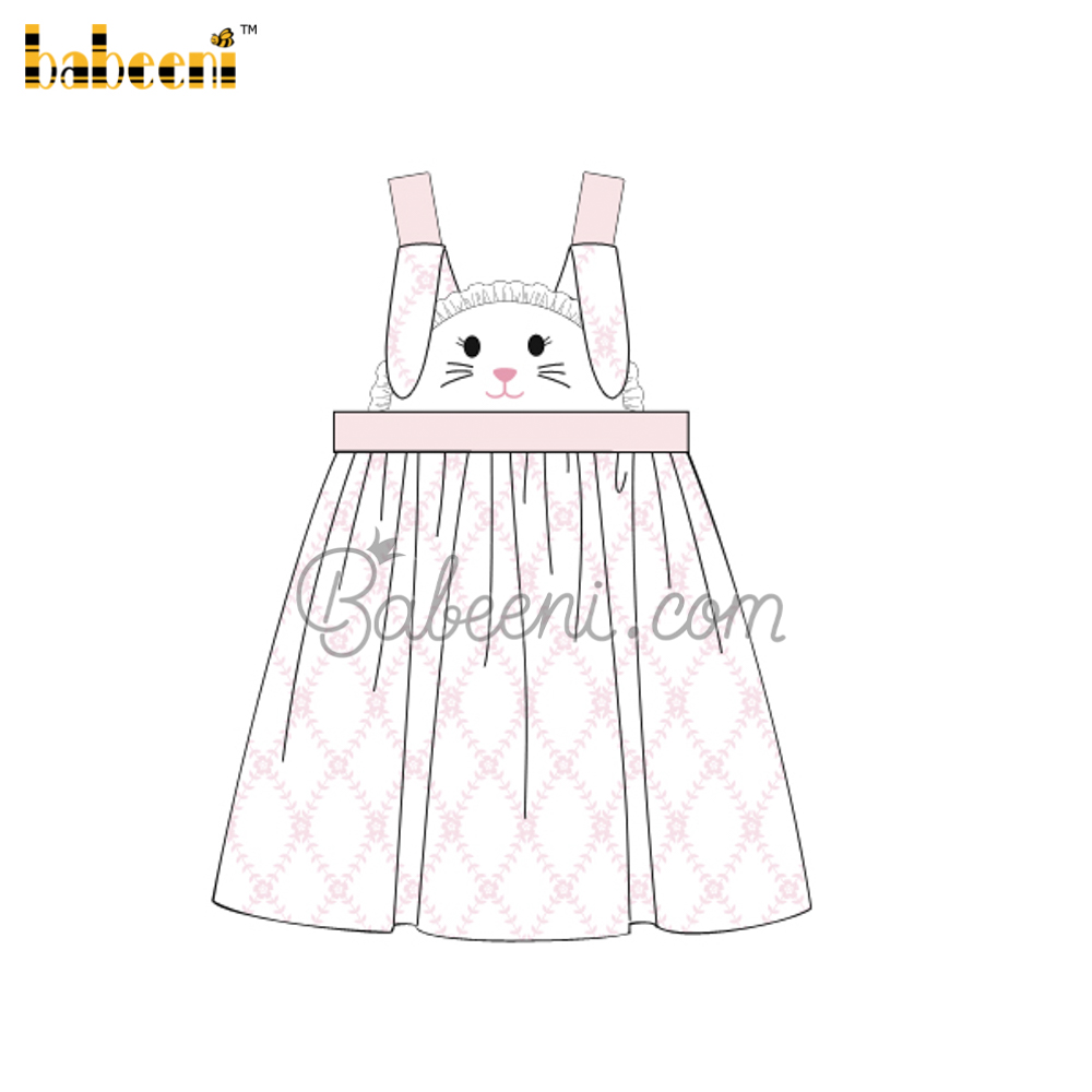Sweet rabbit applique girl dress with two straps – DR 3519