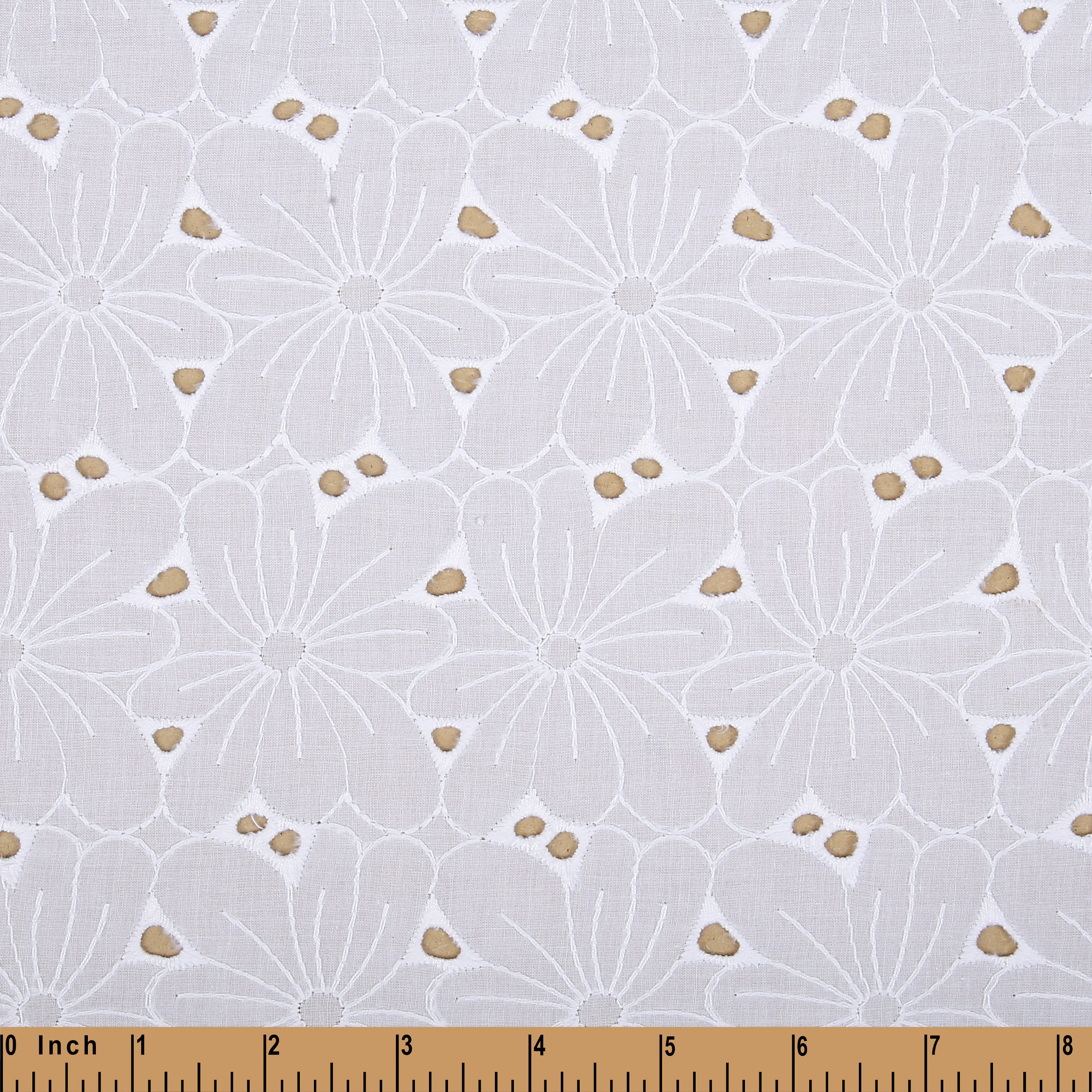 LE04- Large floral White Embroidery fabric