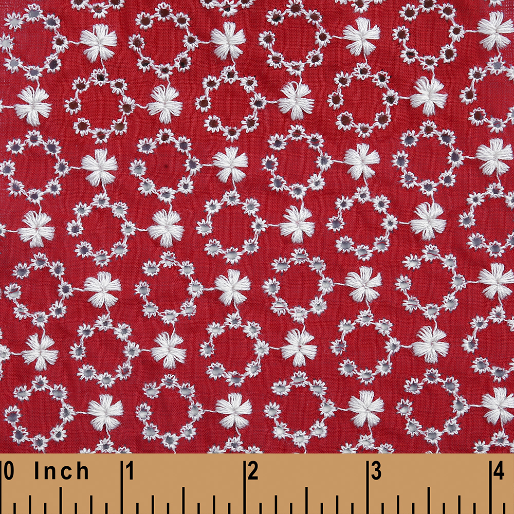 LE16- Red with floral embroidery fabric