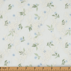 LE23 - blue floral printing on lace fabric