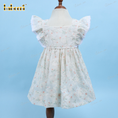 Plain Dress In White With Light Pink Floral For Girl - DR3550