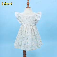 Plain Dress White Small Blue On Green Floral For Girl - DR3552