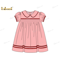 Honeycomb Smocking Dress In Pink With Red Accent For Girl - DR3569
